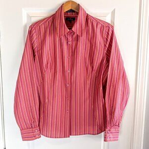 Faconnable Red Pink Orange Vertical Stripe 100% Cotton Shirt